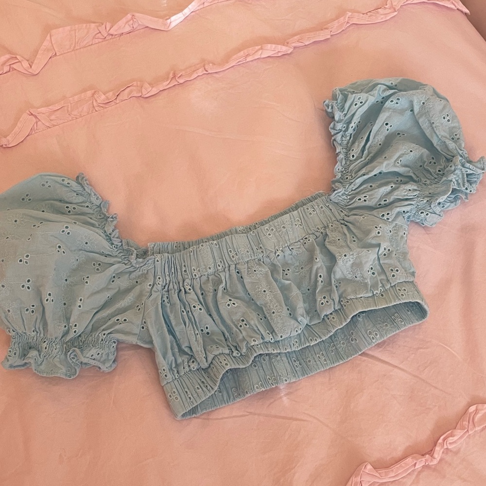 Blue Eyelet Crop Top